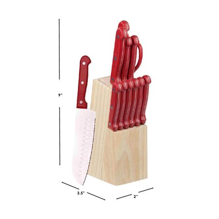 Home Basics Home Basics 13 Piece Knife Set with Block, Red ZOR96141